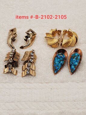 4 Pair of Vintage Earrings, items # B-2102-2105,. wt. 62 grams.